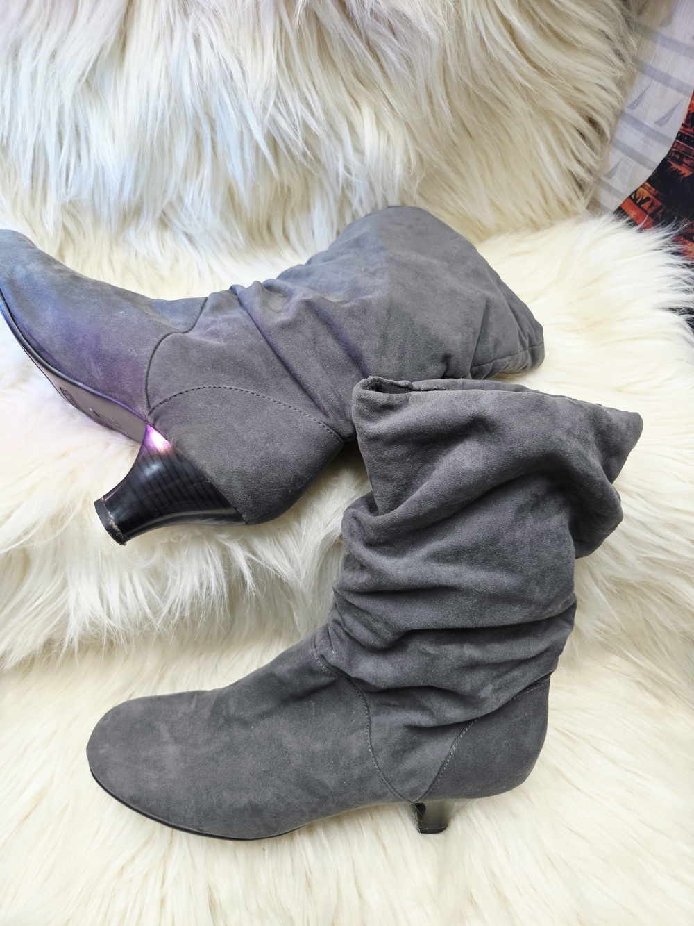 Gray Suede Over-the-Knee Slouch Boots
